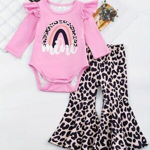 Baby girl "Mini Me" pink and leopard onesie and pants